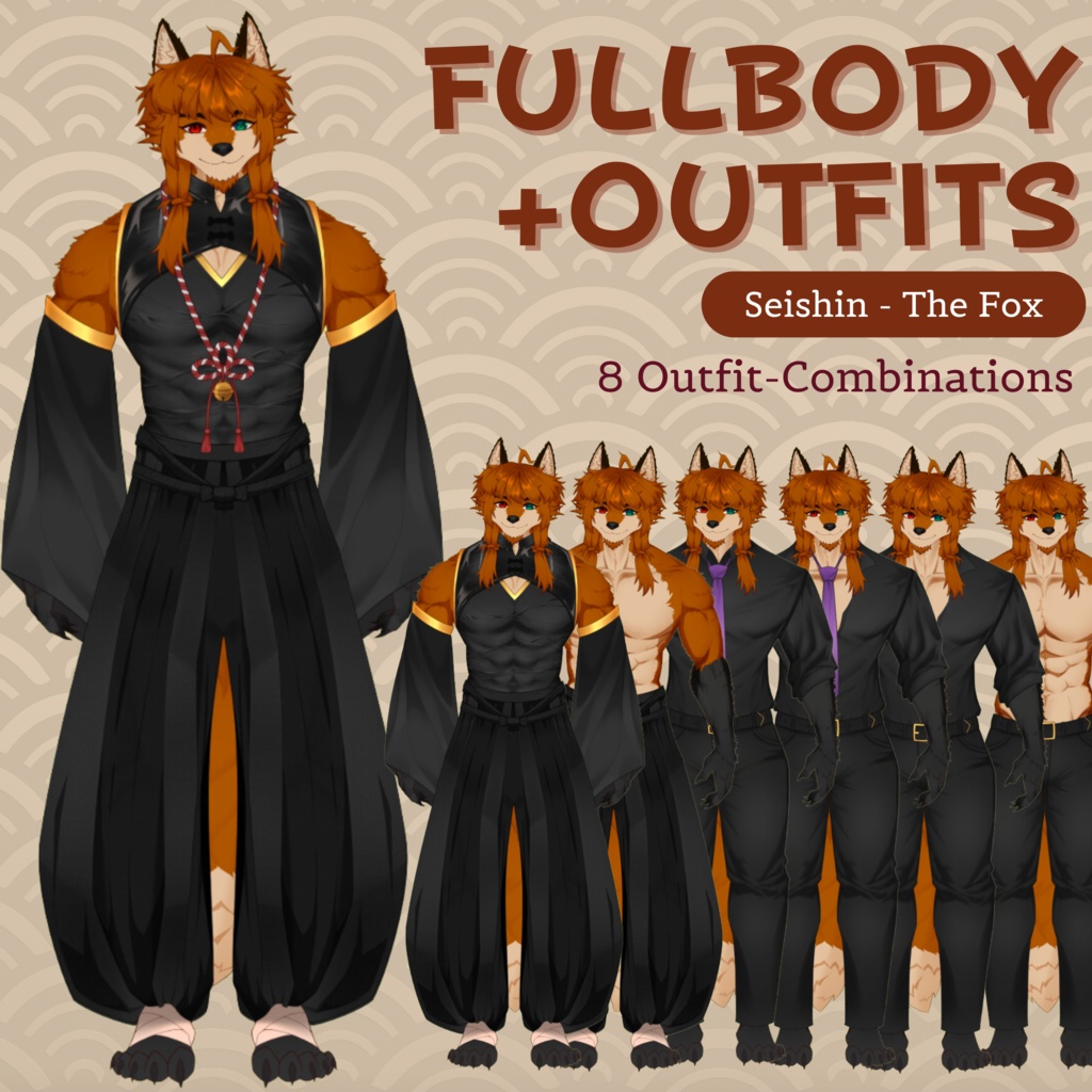 VTuber | Seishin, the fox | Customizable Live2d premade model for Vtube Studio, streaming on twitch, kick, youtube | >15 emotions / toggles