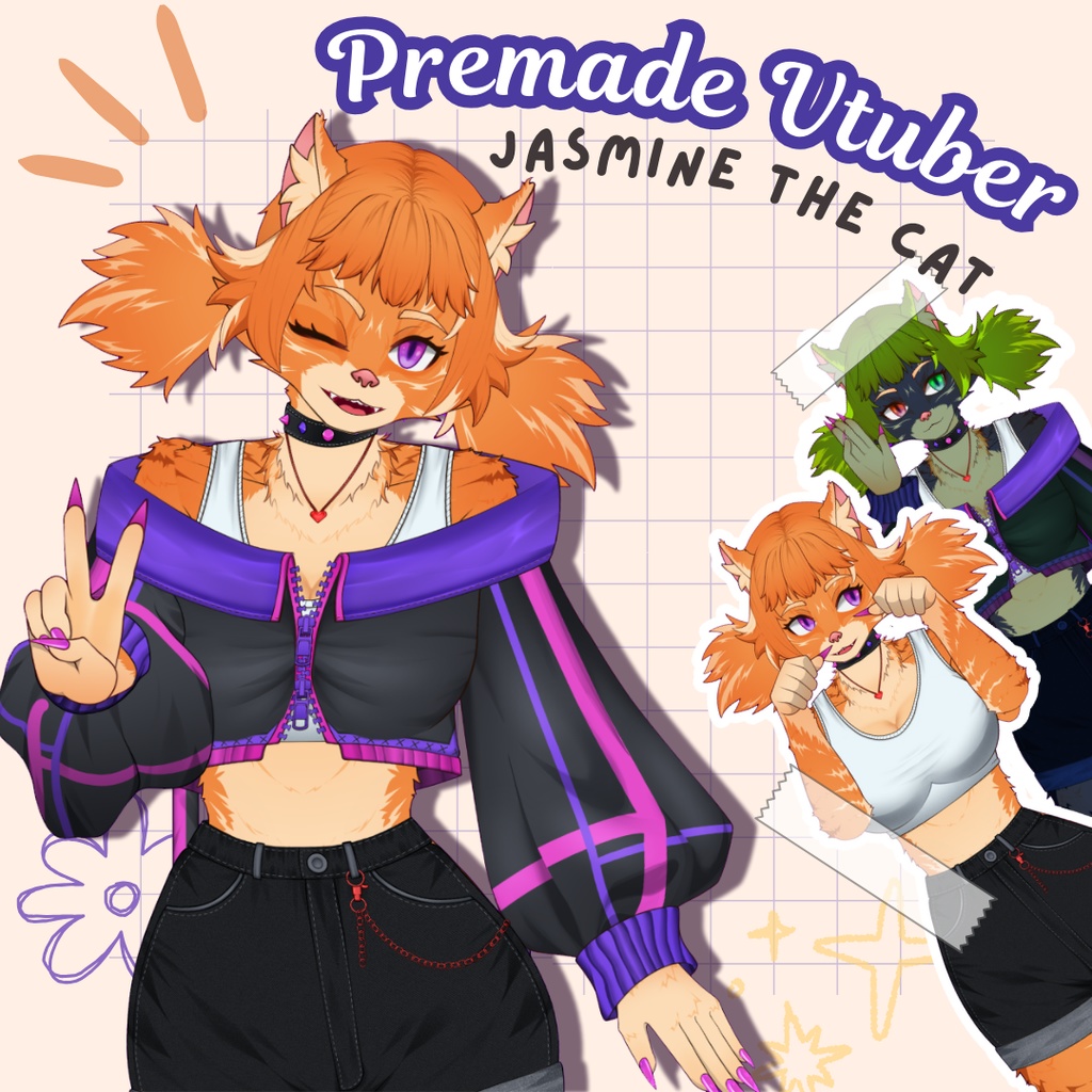 VTuber | Jasmine, the cat | Customizable Live2d premade model for Vtube Studio, streaming on twitch, kick, youtube | >15 emotions / toggles