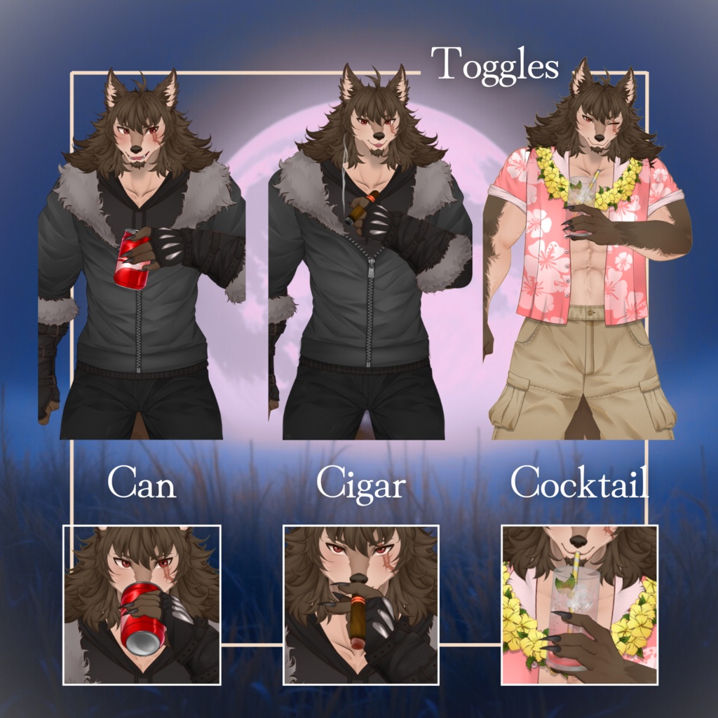 VTuber | Ferox v2, the furry wolf | Customizable Live2d premade model for Vtube Studio, for twitch, kick, youtube | > 20 emotions/toggles