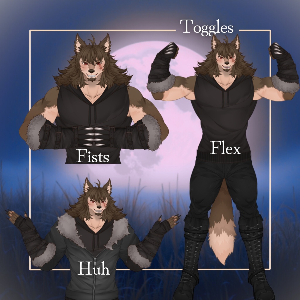 VTuber | Ferox v2, the furry wolf | Customizable Live2d premade model for Vtube Studio, for twitch, kick, youtube | > 20 emotions/toggles