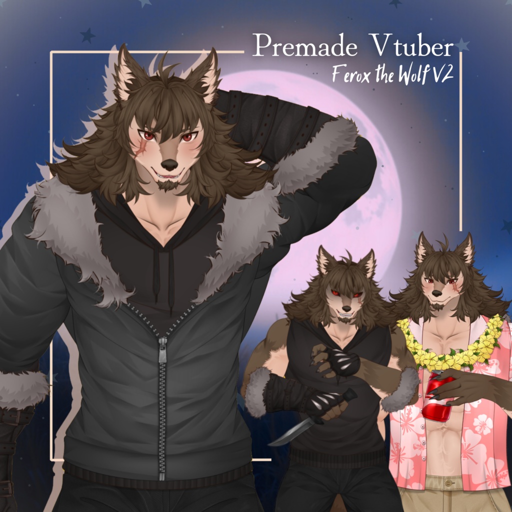 VTuber | Ferox v2, the furry wolf | Customizable Live2d premade model for Vtube Studio, for twitch, kick, youtube | > 20 emotions/toggles