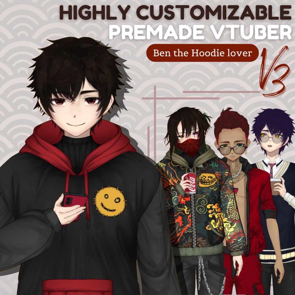 VTuber | Ben v3, the hoody lover | Highly customizable | Live2d model for Vtube Studio premade for streaming twitch, youtube, kick....