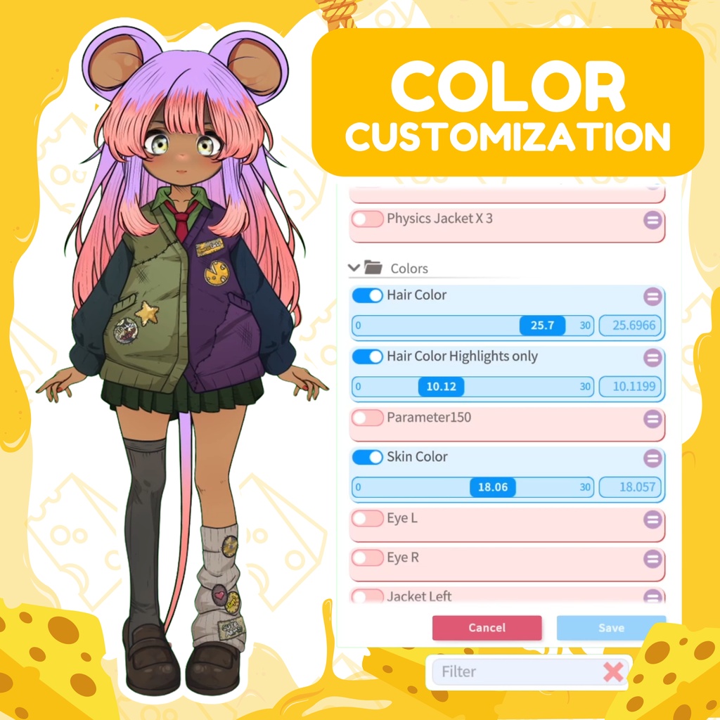 【Live2Dモデル】Cheesu Chan 🐭 | Mouse Girl Premade VTuber Model | Customisable | VTube Studio
