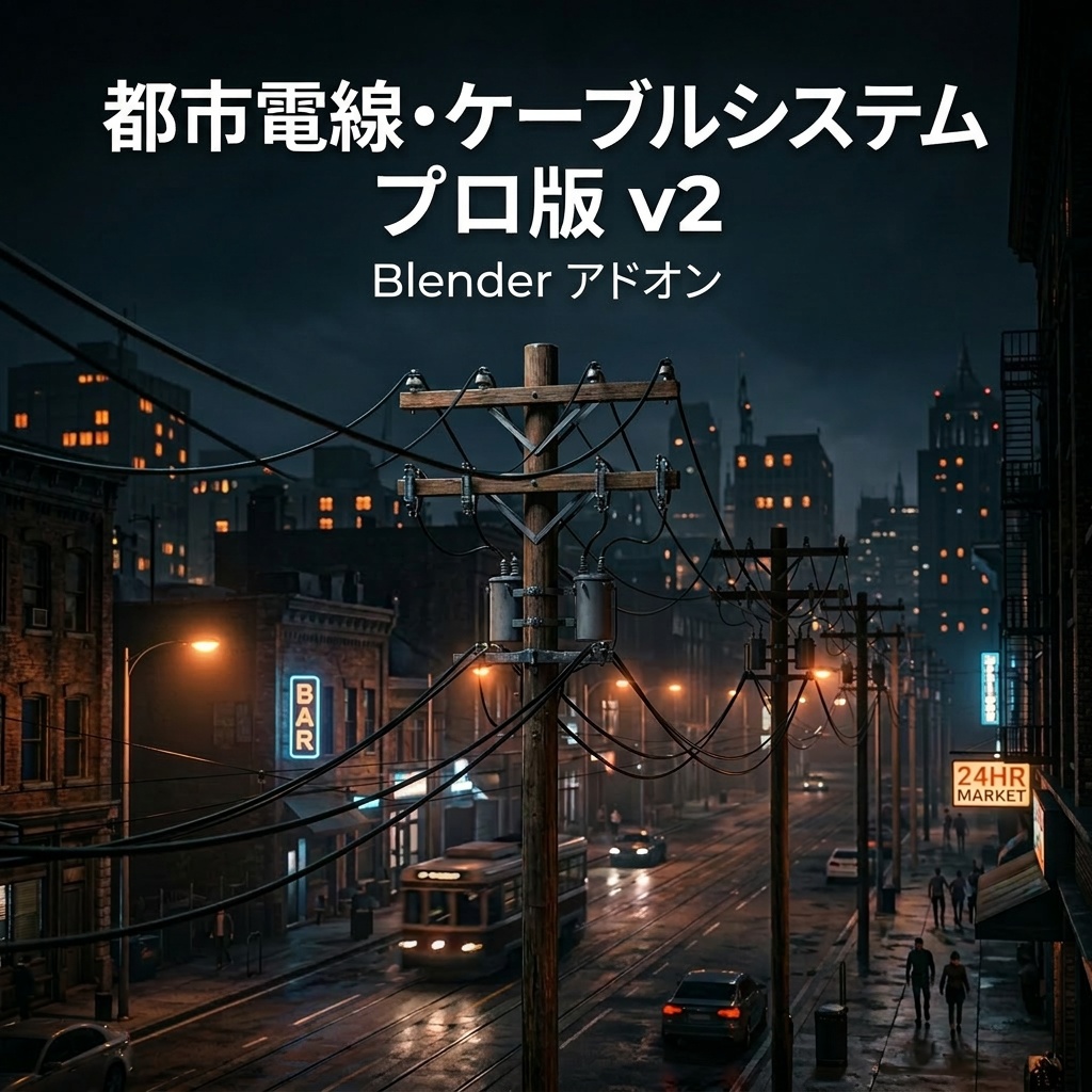 Blender用 都市電線・電柱生成アドオン