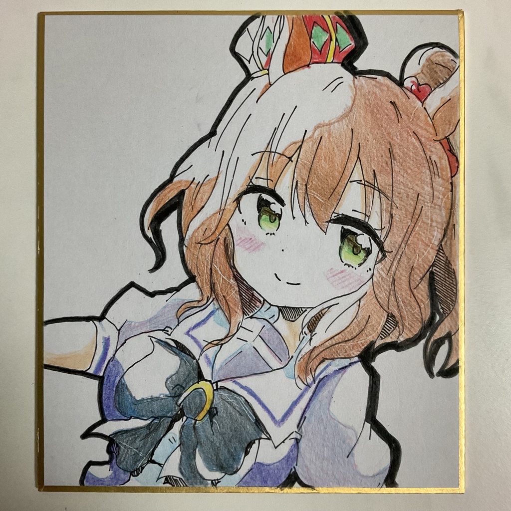 ウマ娘　アストンマーチャン　手描きイラスト色紙