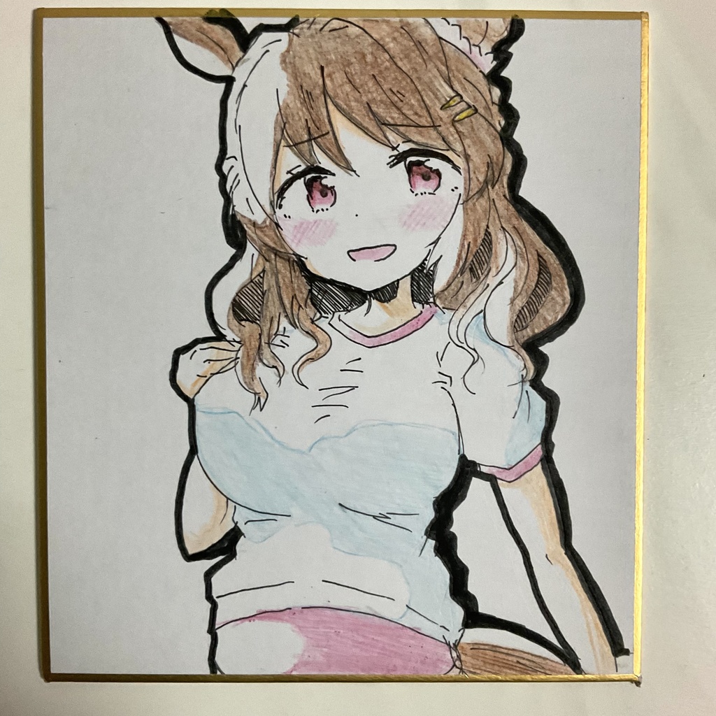 ウマ娘　ライトハロー　手描きイラスト色紙