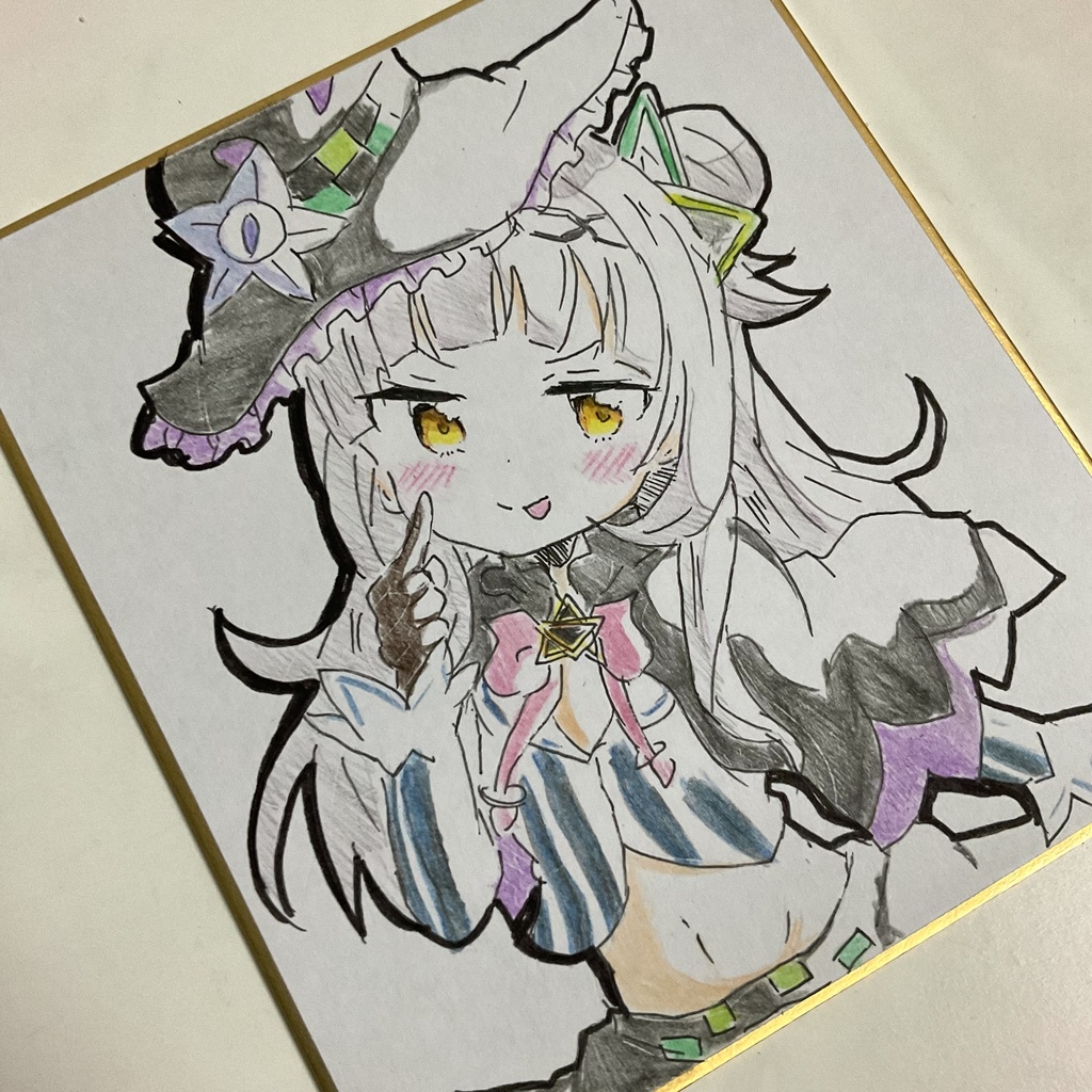【非公式】紫咲シオン　手描きイラスト色紙