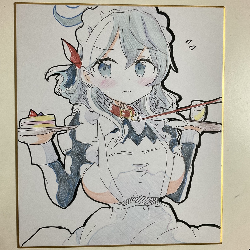 ブルアカ　アコ　手描きイラスト色紙　中サイズ
