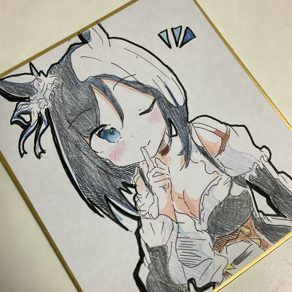 ウマ娘　エイシンフラッシュ　手描きイラスト色紙