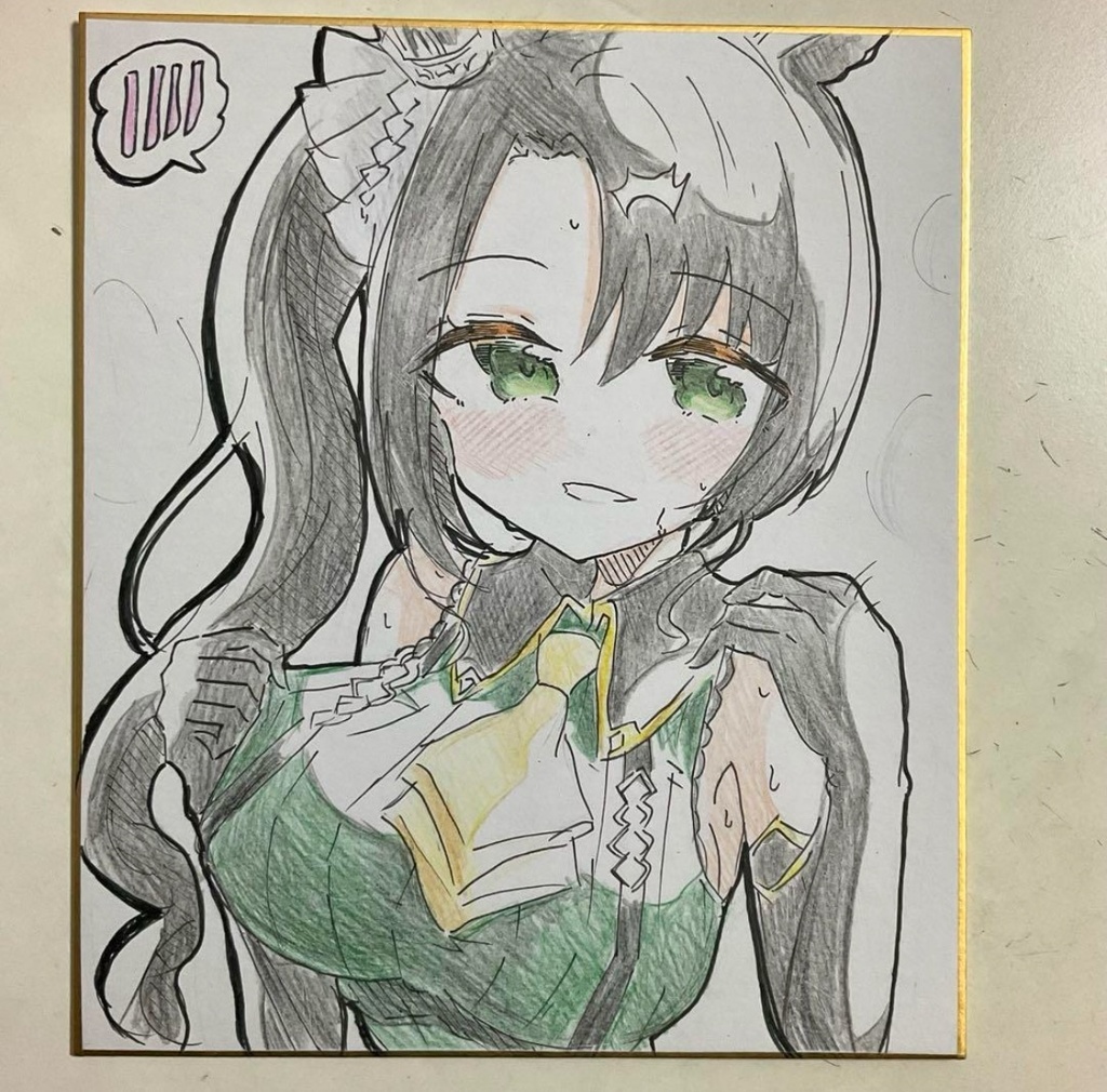 ウマ娘　サトノクラウン　手描きイラスト色紙　中サイズ