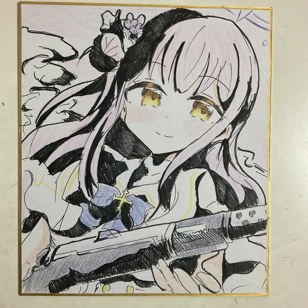 ブルーアーカイブ　ミカ　手描きイラスト色紙　中サイズ