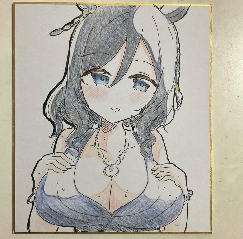 ウマ娘　エイシンフラッシュ　手描きイラスト色紙　中サイズ
