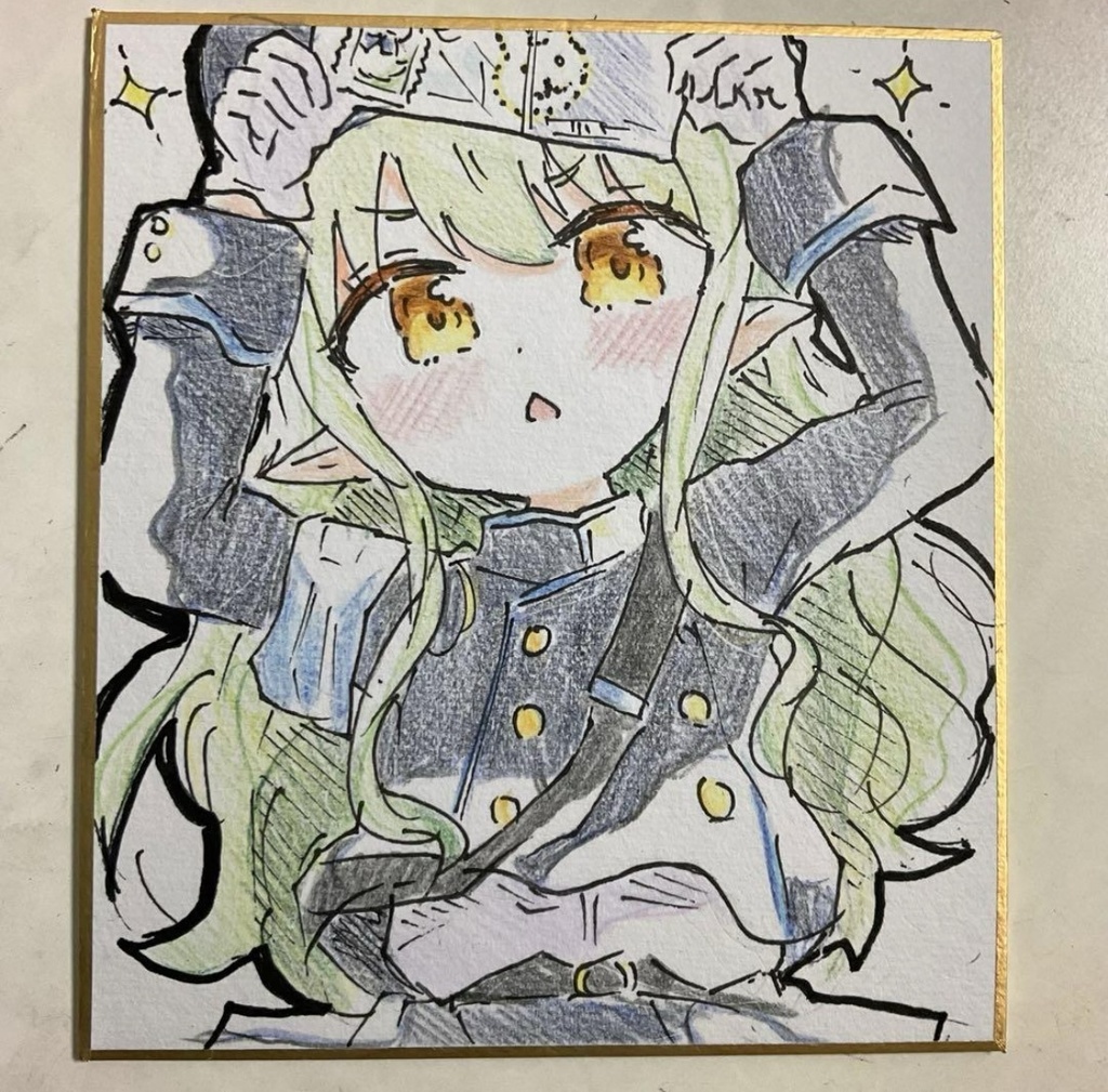 ブルーアーカイブ　ヒカリ　手描きイラスト色紙