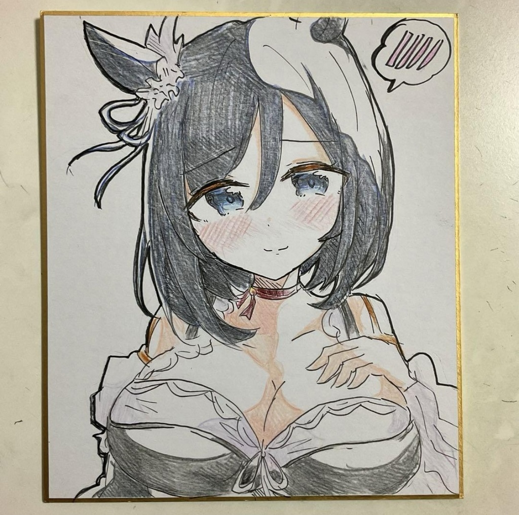 ウマ娘　エイシンフラッシュ　手描きイラスト色紙　中サイズ