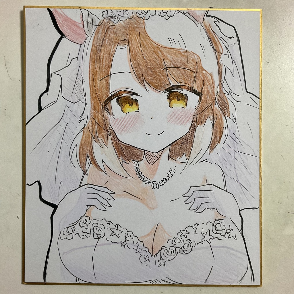 ウマ娘　ダンツフレーム　手描きイラスト色紙　中サイズ