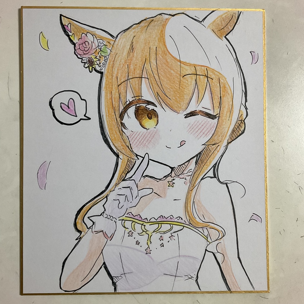 ウマ娘　マヤノトップガン　手描きイラスト色紙　中サイズ