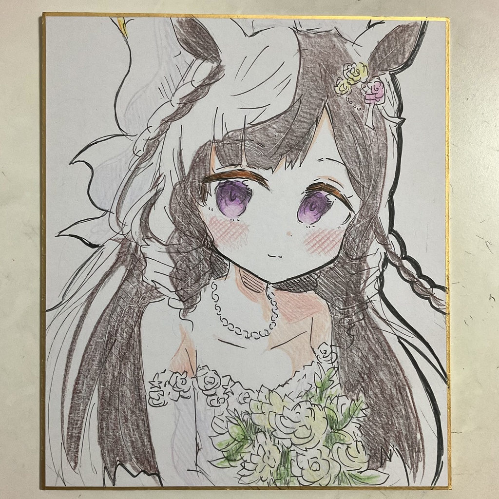 ウマ娘　ダイイチルビー　手描きイラスト色紙　中サイズ