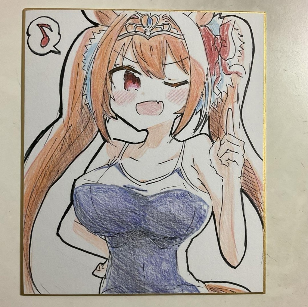 ウマ娘　ダイワスカーレット　手描きイラスト色紙　中サイズ