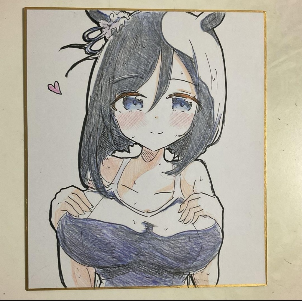 ウマ娘　エイシンフラッシュ　手描きイラスト色紙　中サイズ