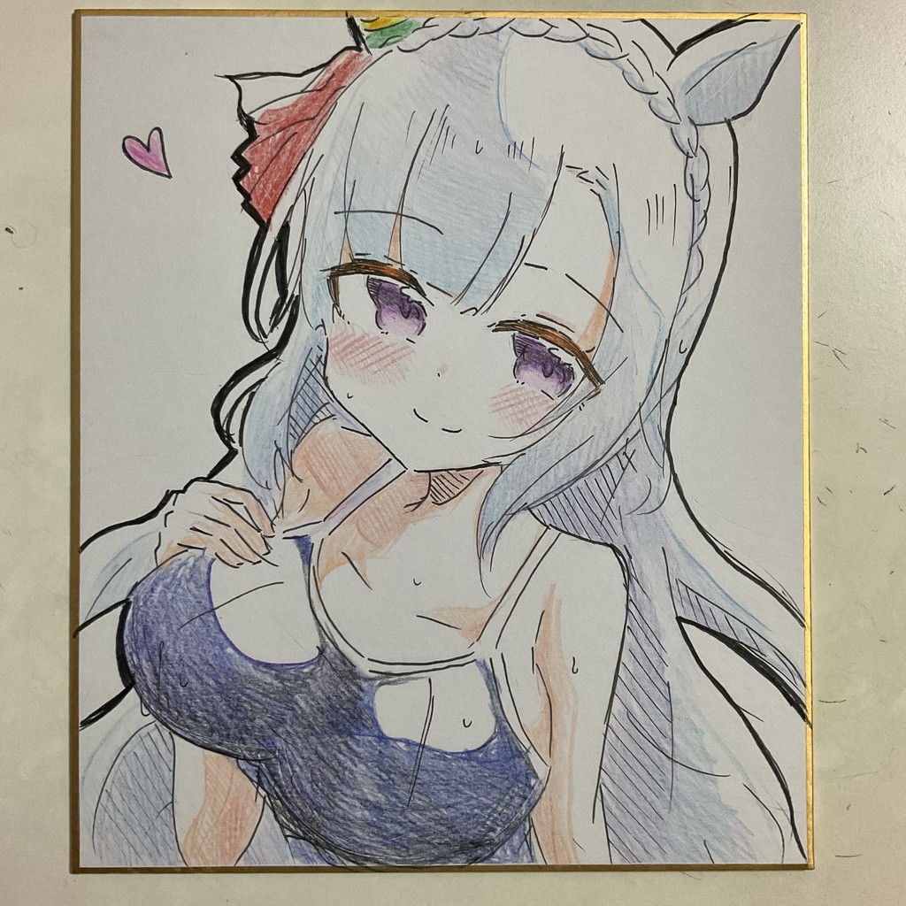 ウマ娘　メジロアルダン　手描きイラスト色紙　中サイズ