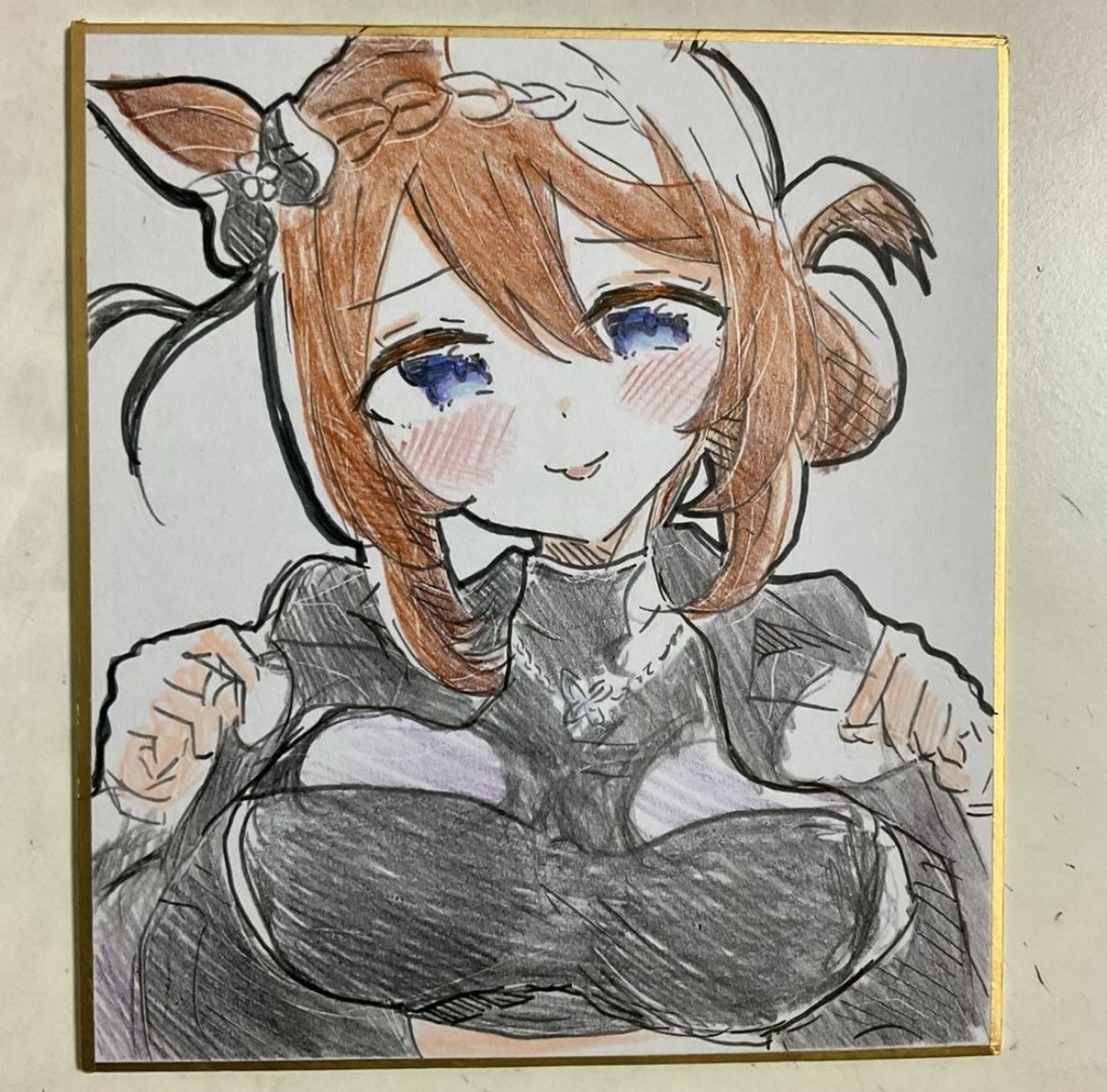 ウマ娘　スーパークリーク　手描きイラスト色紙
