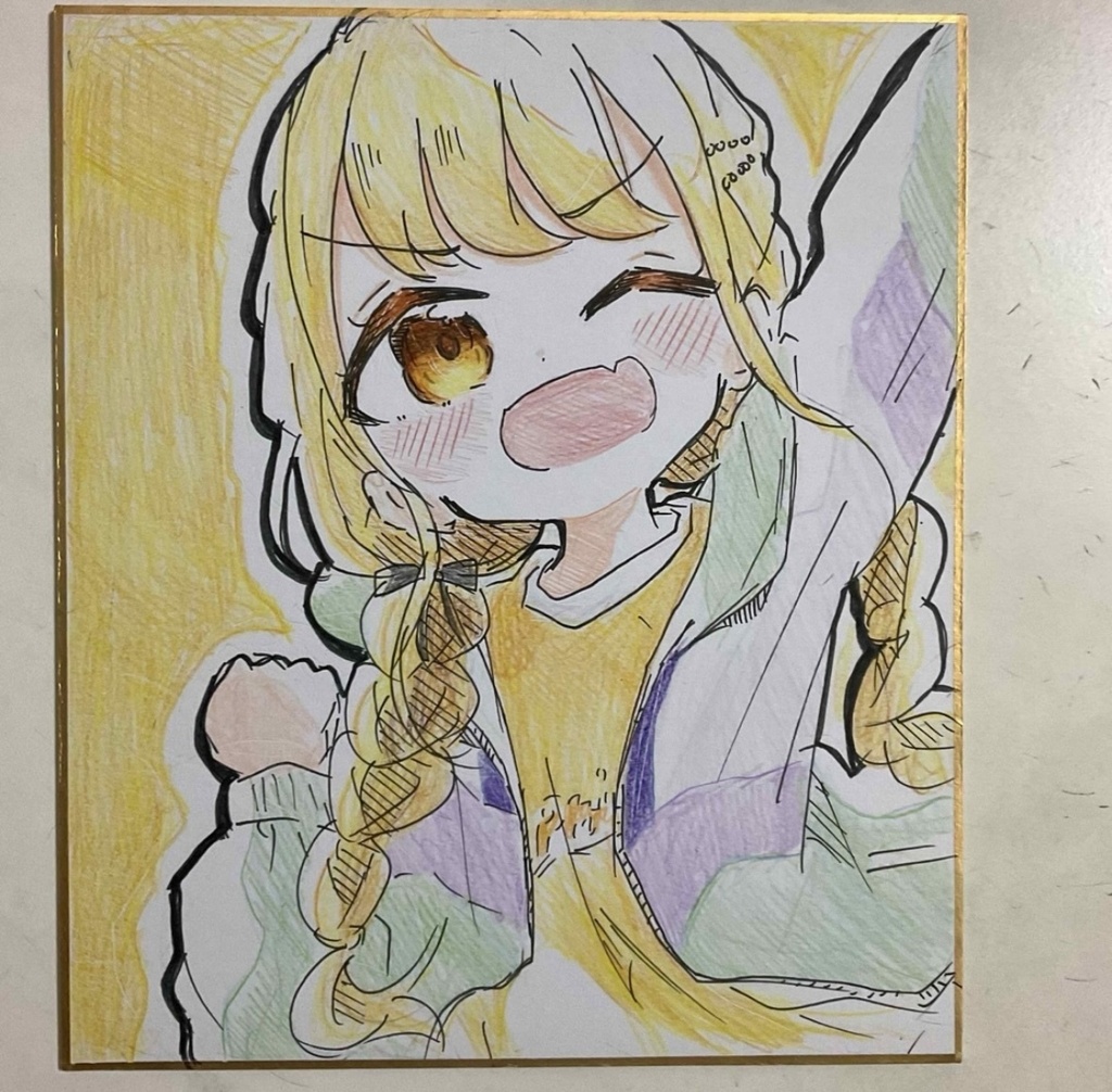 学園アイドルマスター　藤田ことね　手描きイラスト色紙　中サイズ