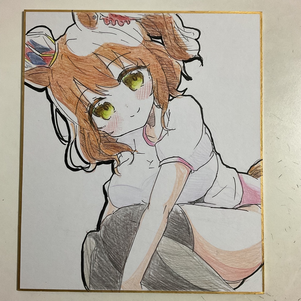 ウマ娘　アストンマーチャン　手描きイラスト色紙　中サイズ