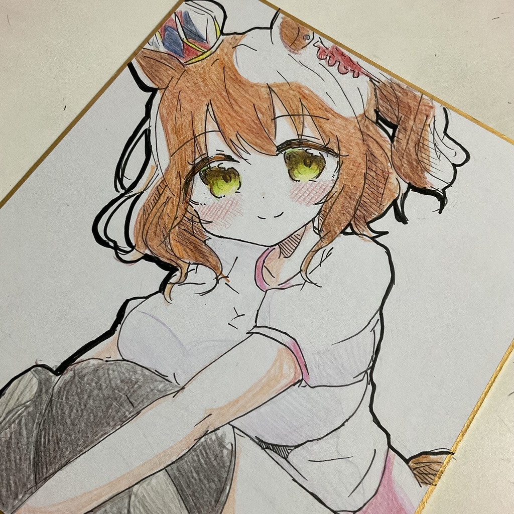 ウマ娘 アストンマーチャン 手描きイラスト色紙 中サイズ