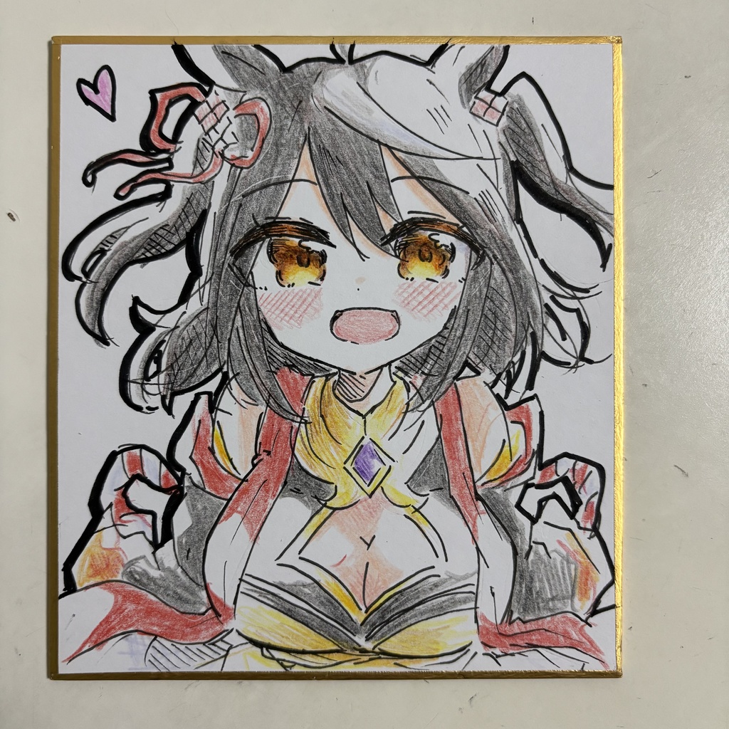 ウマ娘　キタサンブラック　手描きイラスト色紙