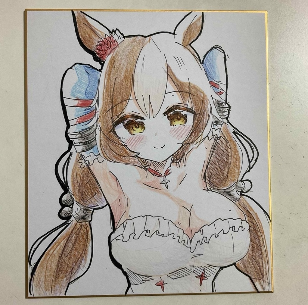 ウマ娘　ヤマニンゼファー　手描きイラスト色紙　中サイズ