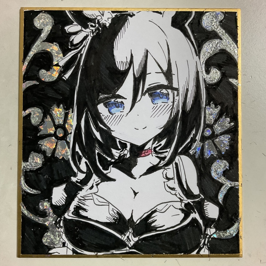 ウマ娘　エイシンフラッシュ　ホログラム押し手描きイラスト色紙