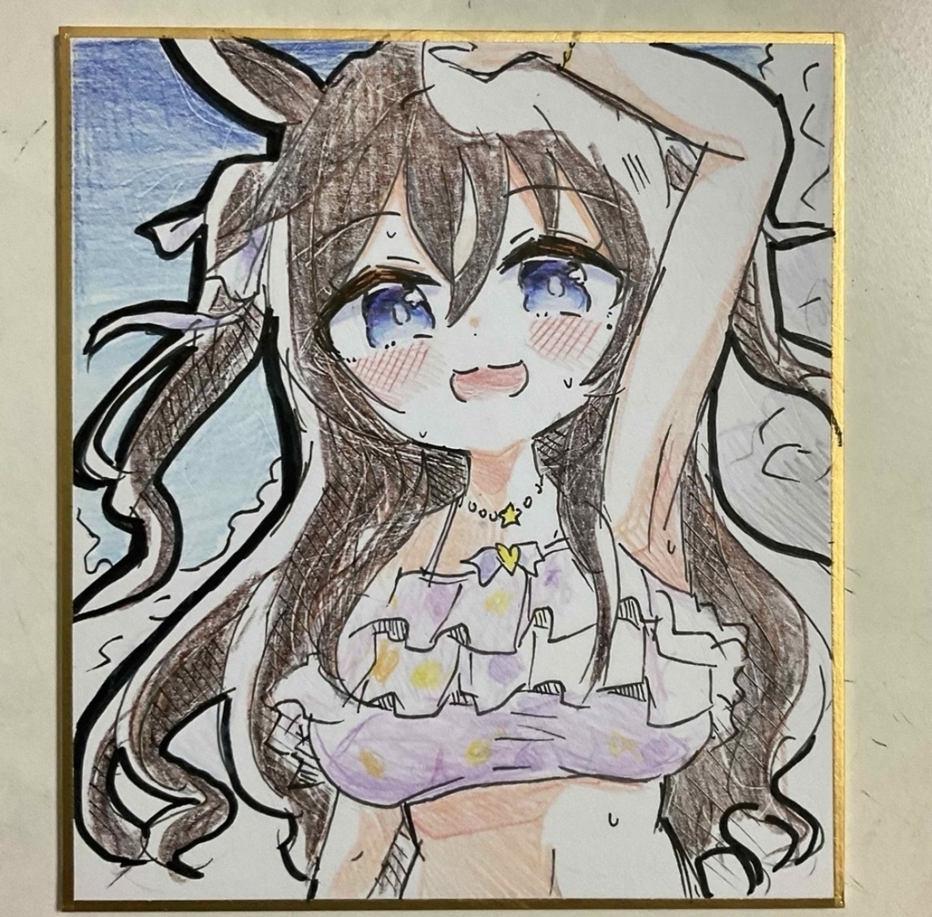 ウマ娘　ヴィブロス　手描きイラスト色紙