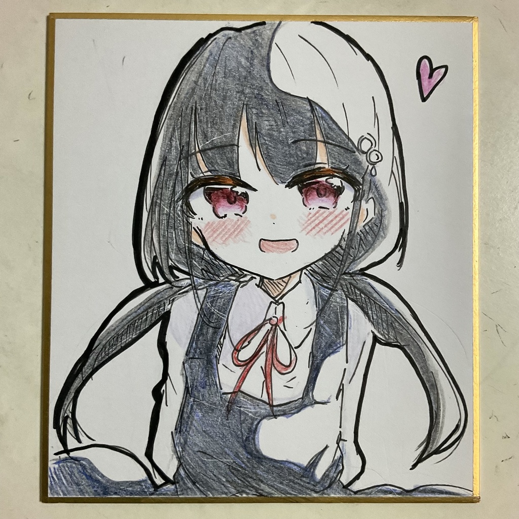 オリジナル　いたずらな女の子　手描きイラスト色紙
