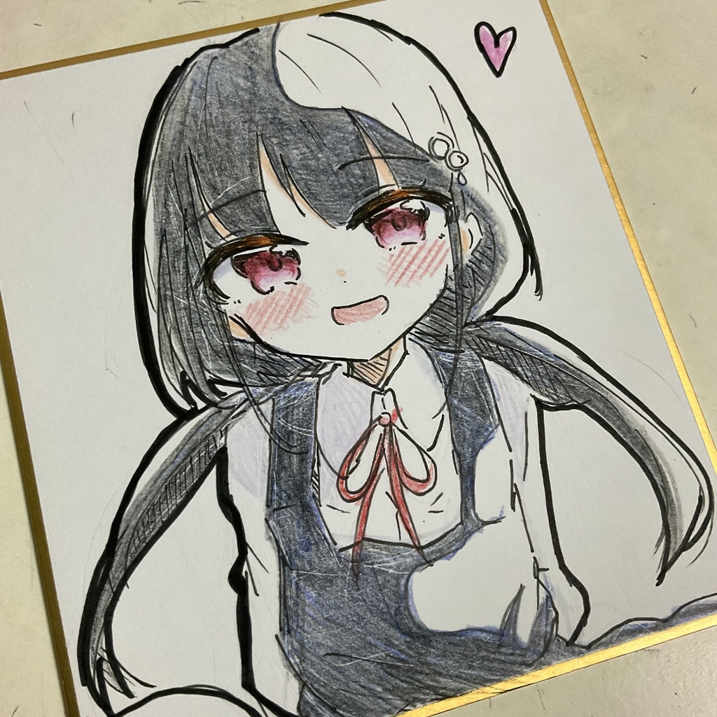 オリジナル いたずらな女の子 手描きイラスト色紙