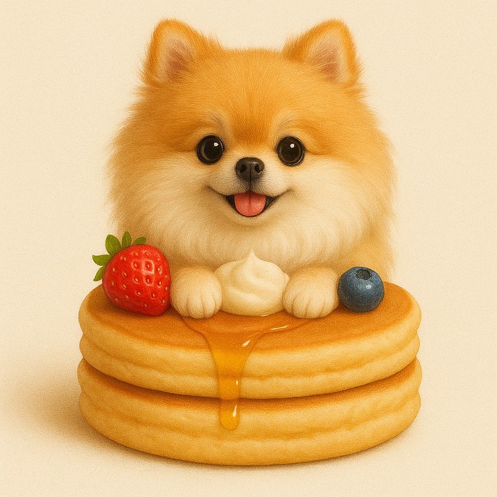 ふわふわパンケーキにちょこん♪スイーツわんこ – ポメラニアン