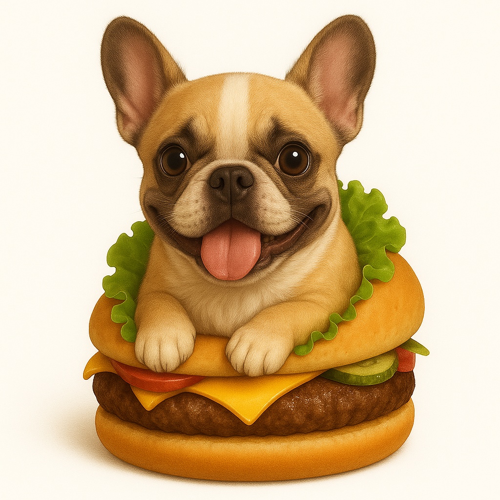 ハンバーガーにちょこん♪スイーツわんこ – フレンチブルドッグ