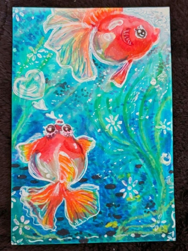 金魚　イラスト原画
