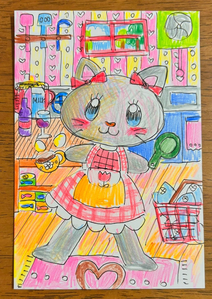 お料理上手なネコ　シェシェ　イラストポストカード