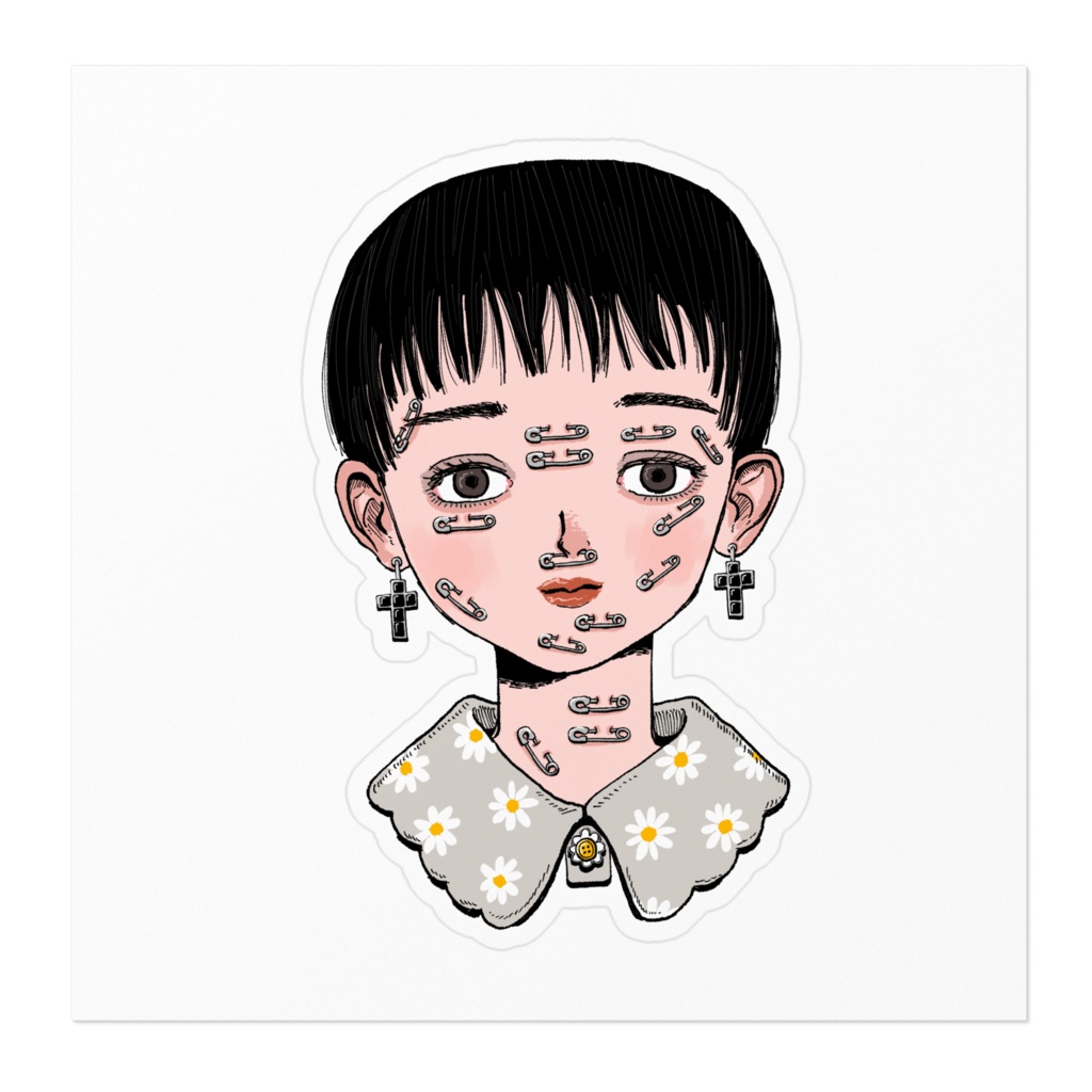 安全ピン女子ステッカー