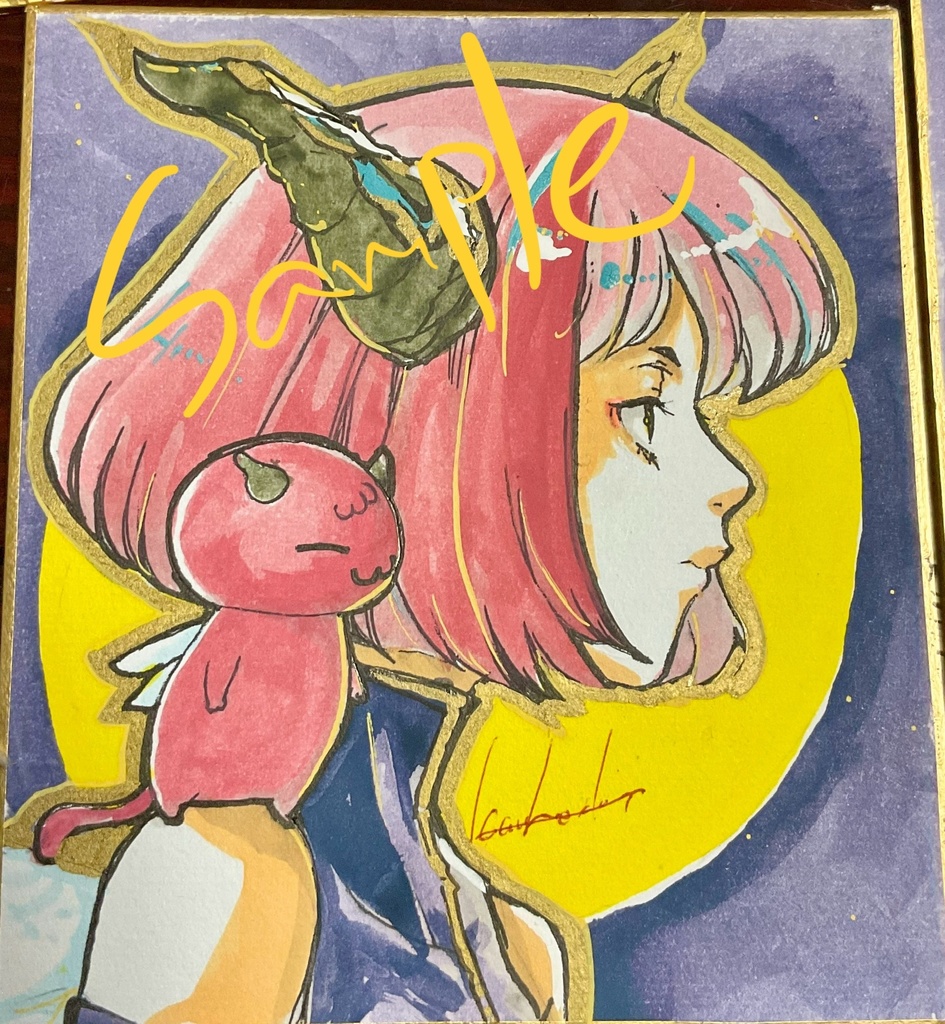 手描きミニ色紙:満月ちゃん横顔