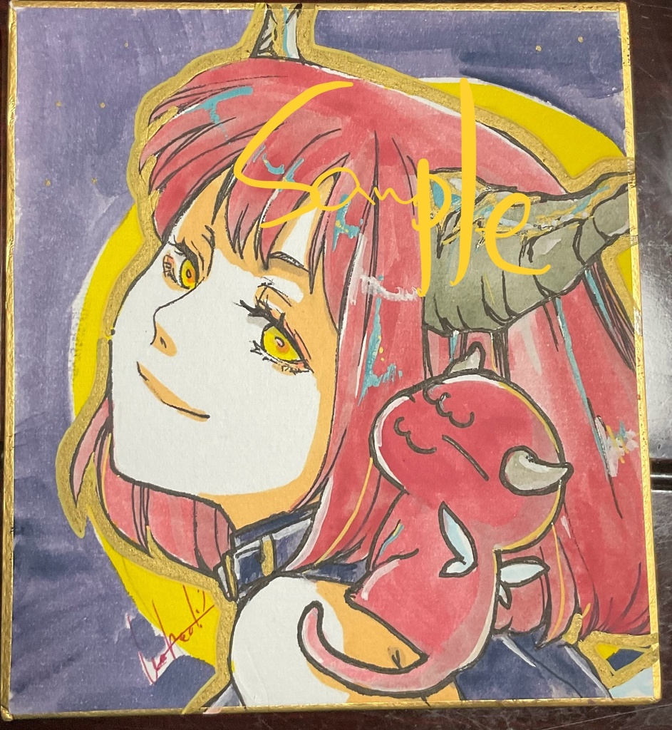 手描きミニ色紙:満月ちゃん振り向き