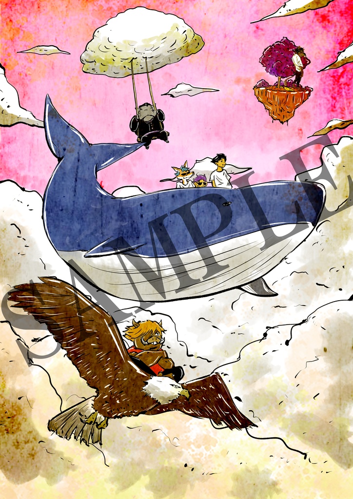 キミとはじまりの森』未収録原画セット【クジラの飛行船】+絵本作家になるまでの物語PDFつき