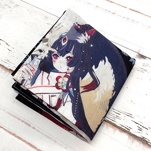 【SALE】籠目と狐黒の秘密の特訓✨さらさら純綿ハンカチ🌸花街しっぽ🌸