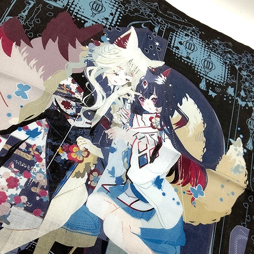 【SALE】籠目と狐黒の秘密の特訓✨さらさら純綿ハンカチ🌸花街しっぽ🌸