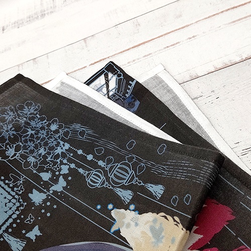 【SALE】籠目と狐黒の秘密の特訓✨さらさら純綿ハンカチ🌸花街しっぽ🌸