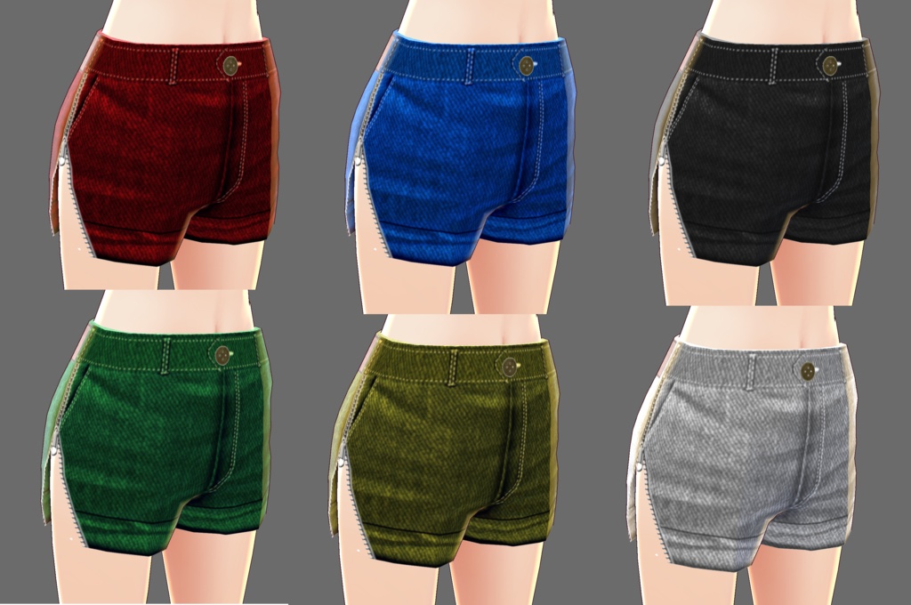 【VRoid】横ジッパー付きデニムショートパンツ+6色