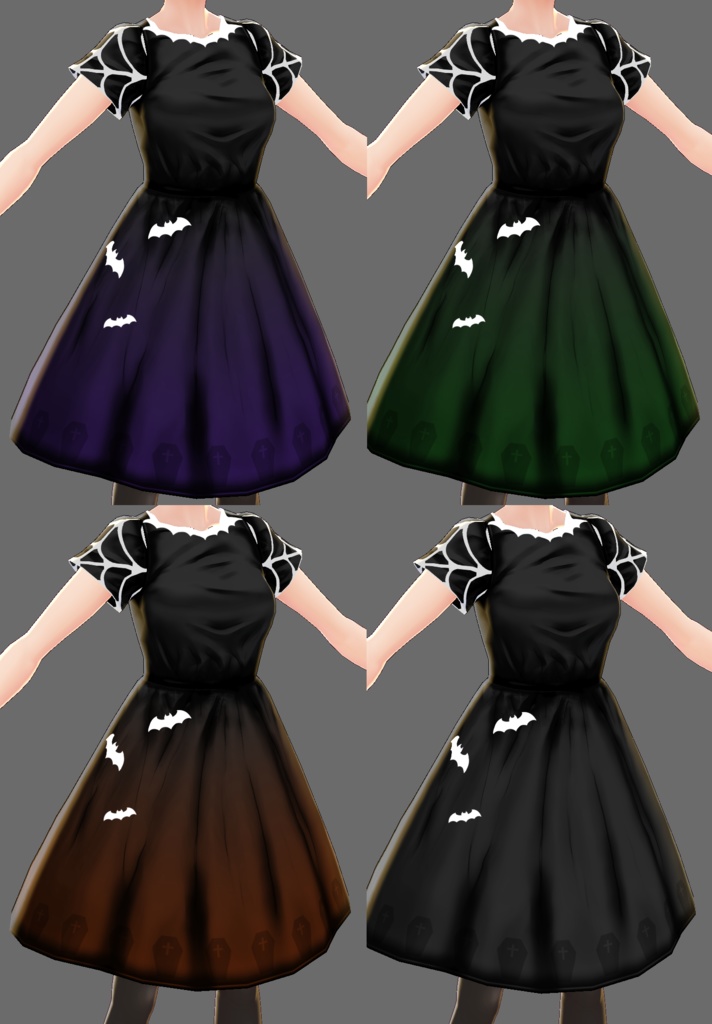 【VRoid】ハロウィンドレス(お墓とコウモリモチーフ)×4色