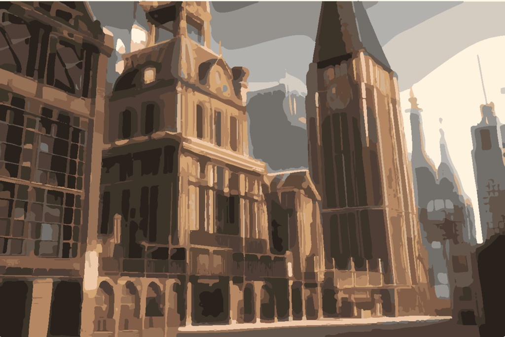 荒廃的スチームパンク街素材