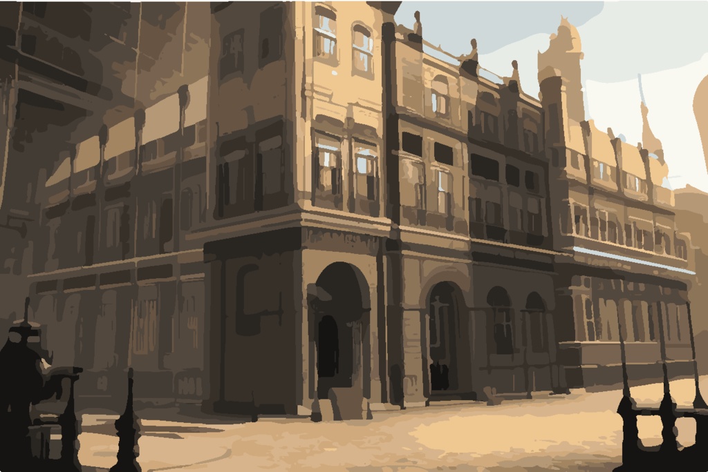 荒廃的スチームパンク街素材