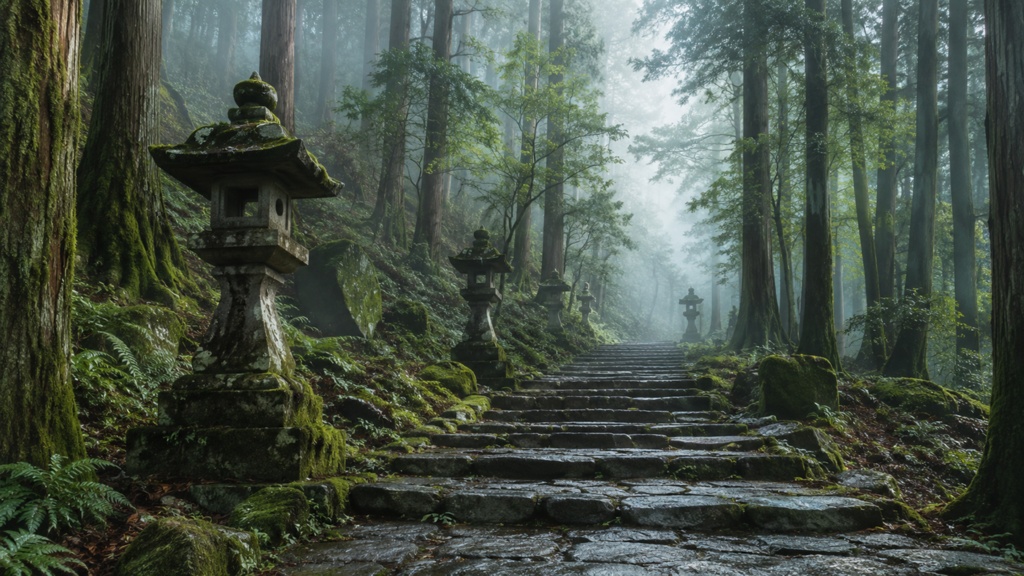 Misty Kumano Kodo|霧の熊野古道風・苔むした石段|1920×1080